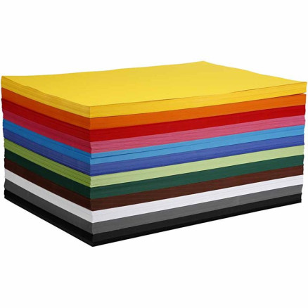 Farvet karton A2, 180 g, assorterede farver, 1200 ark