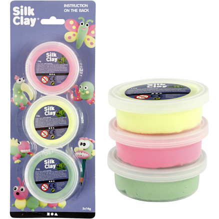Silk Clay®, lys grøn, neon pink, neon gul, 3x14g/ 1 pk.