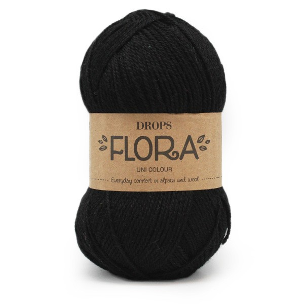 DROPS Flora Unicolor 06 Sort, Uldgarn/Alpacagarn, fra DROPS Design