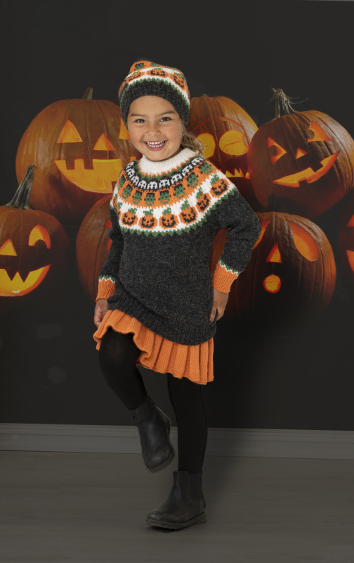 "Halloween" Genser og hue - Viking Design 2131-2 Kit - 2-12 År - Viking Alpaca Storm, fra Viking