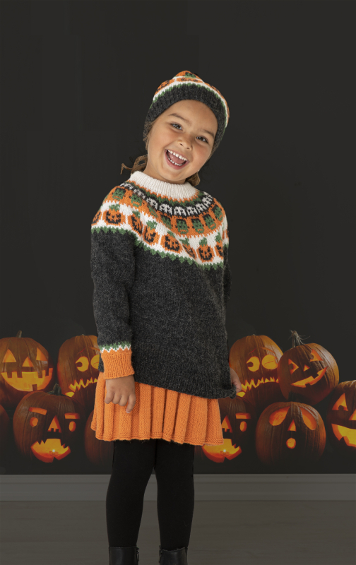 "Halloween" Genser, nederdel og hue - Viking Design 2131-2B Kit - 2-12 År - Viking Alpaca Storm, fra Viking