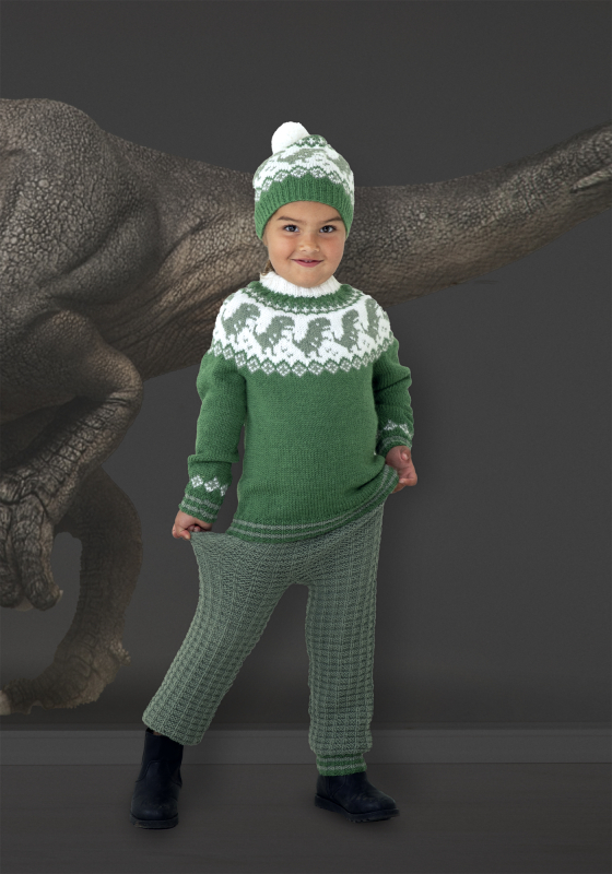 "Dino" Genser, bukser og hue - Viking Design 2131-6A Kit - 2-12 År - Viking Alpaca Storm, fra Viking