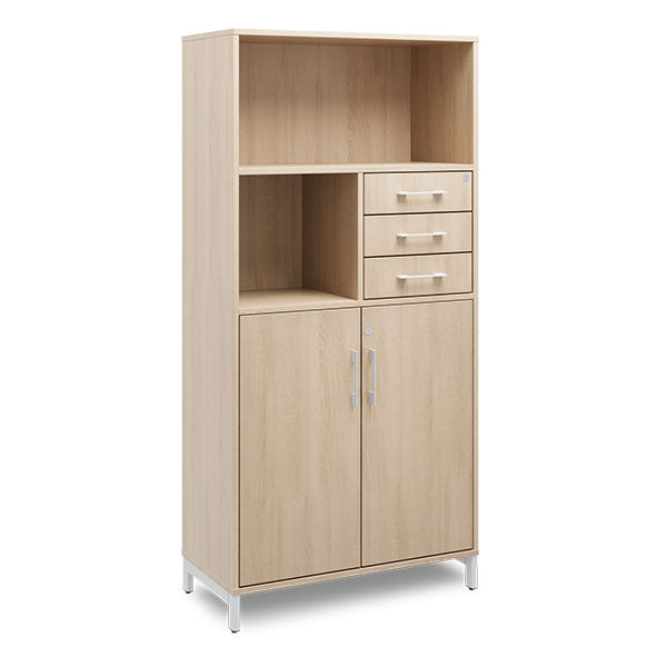 Kontorskab DNA, 800x1660 mm, Eg/Alugrå, skuffemodul 4A4/2A4