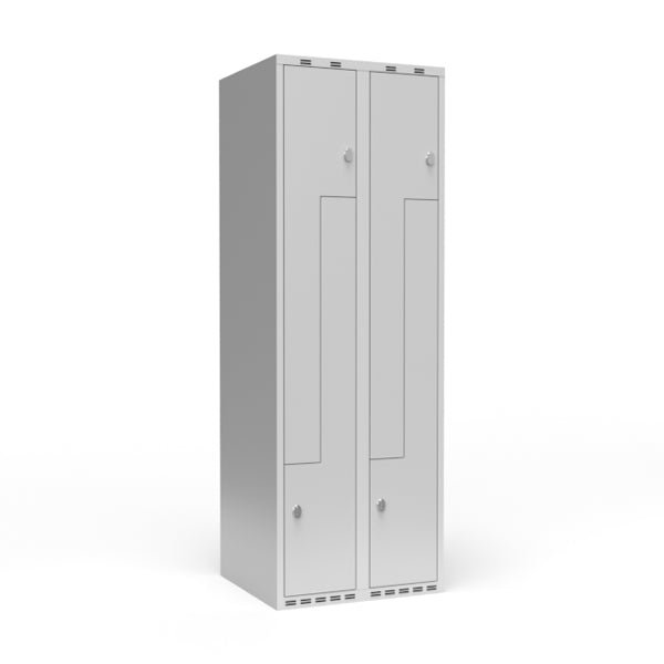 Garderobeskab 2x300 mm lige tag, 2-delt søjle Lys grå Z-dør m/greb for hængelås