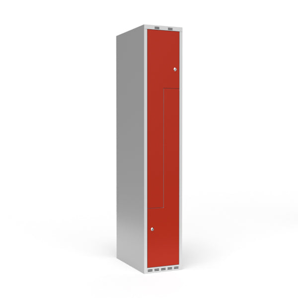 Garderobeskab 1x300 mm Lige tag 2-delt søjle Z-dør Rød dør Cylinderlås