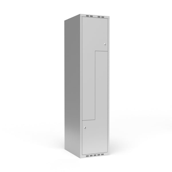 Garderobeskab 1x400 mm lige tag, 2-delt søjle  Lys grå Z-dør m/cylinderlås
