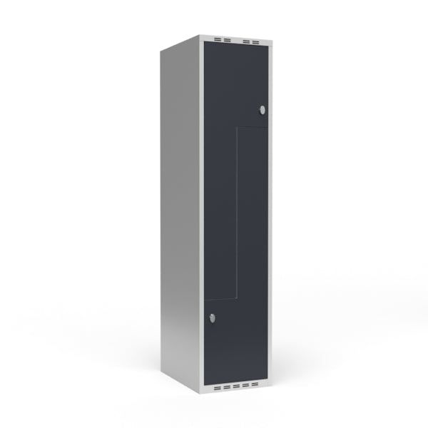 Garderobeskab 1x400 mm Lige tag 2-delt søjle Z-dør Antracit dør Greb for hængelås