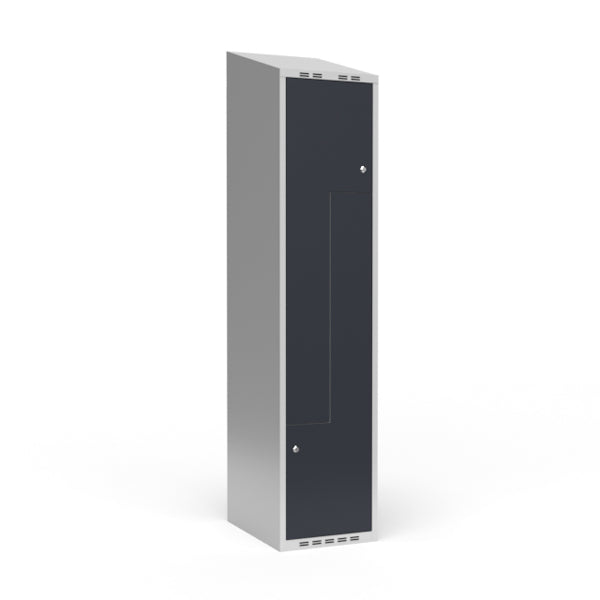 Garderobeskab 1x400 mm Skråt tag 2-delt søjle Z-dør Antracit dør Cylinderlås
