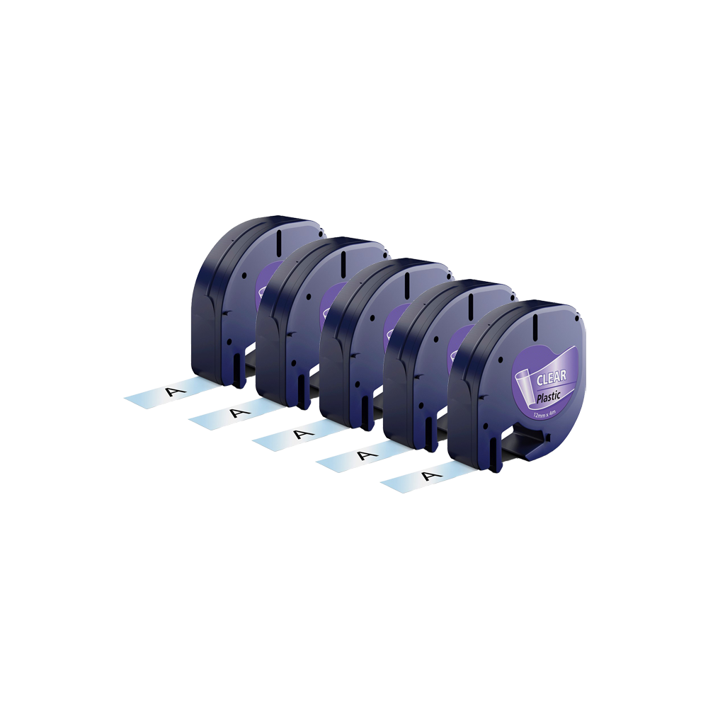 Rabat sæt! 5 stk. Dymo 12267 sort på klar plastiktape 12 mm x 4 m - Kompatibel - S0721530