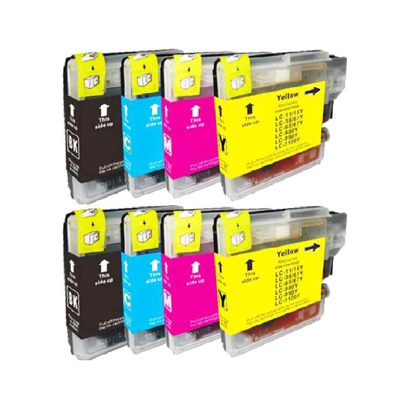 Rabat sæt! LC980 - 2 x 4 farver BK-C-M-Y - Kompatibel Brother - LC980 - 108 ml