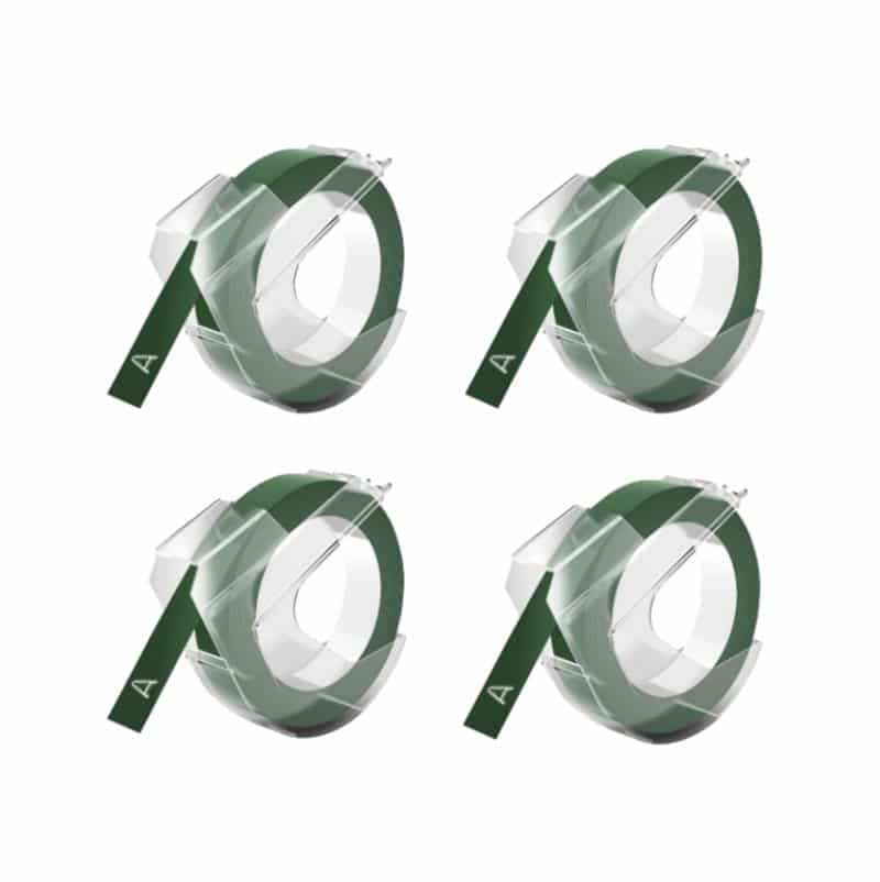 Rabatpakke! Dymo 3D tape. 4 stk hvid på grøn plastiktape  9 mm x 3 m  Kompatibel  S0898160