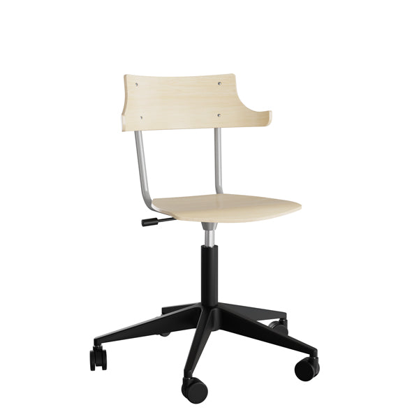 Stol Strong 113 HATT, birk laminat og alugråt stel, plastkryds og hjul