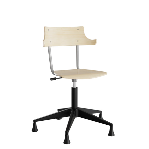 Stol Strong 113 HATT, birk laminat og alugråt stel, plastkryds og glidesko