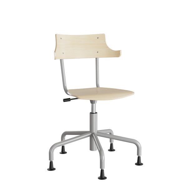 Stol Strong 113 HATT, birk laminat og alugråt stel, metalkryds og glidesko