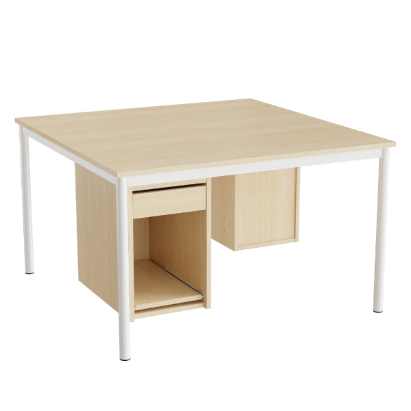 Sybord 136, 1200x1200 mm H720 mm, birk laminat, hvid stel