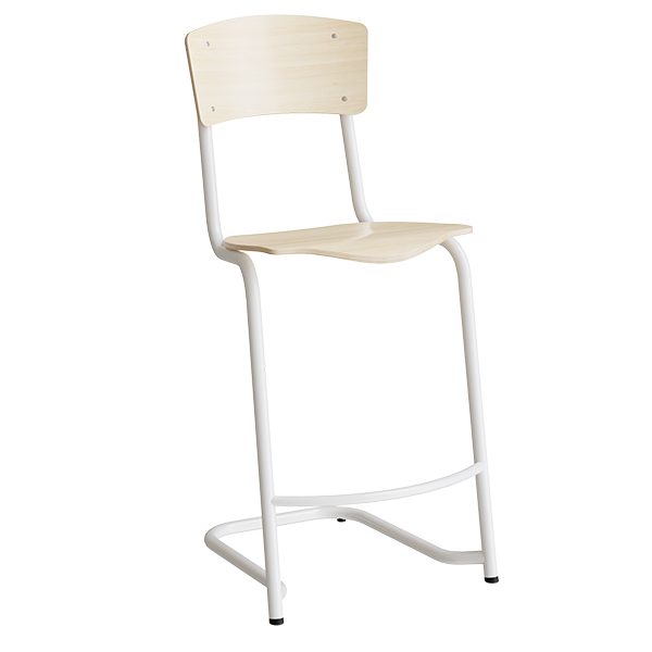Stol Mia 196 Birk laminat, hvidt stel, siddehøjde 620mm