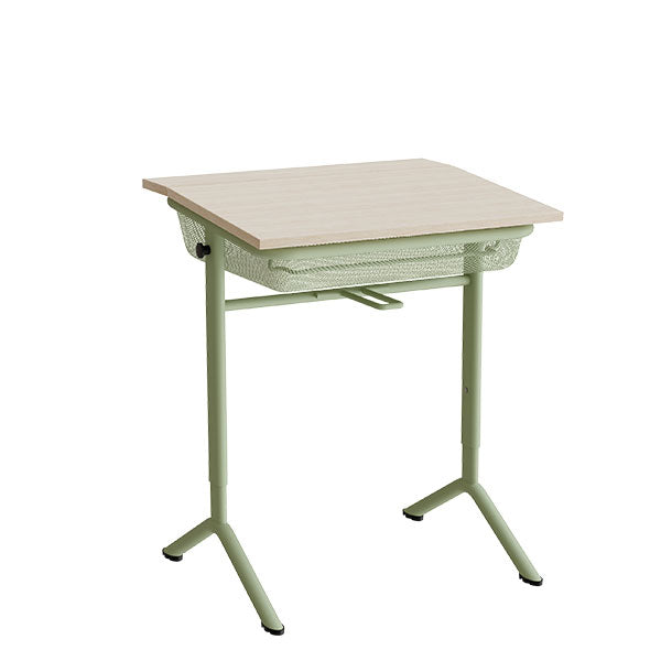 Elevbord Atlas 1128, 650x550 mm, lyddæmpende hvidpigmenteret eg laminat, grønt understel