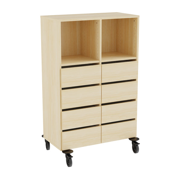Opbevaring Stig 2x3 rum, 8 skuffer, birk laminat, hjul