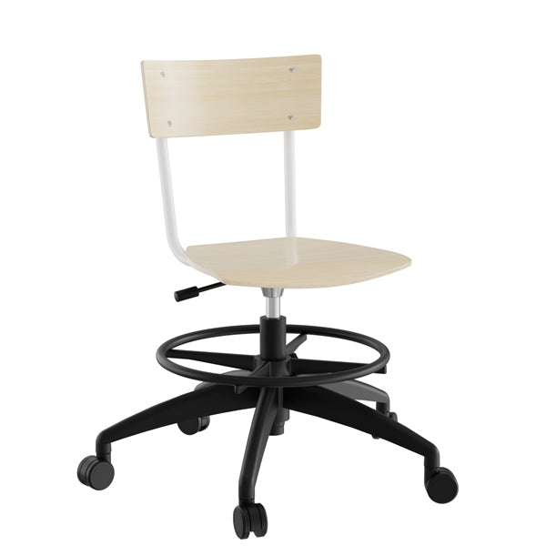 Stol Strong 113, birk laminat med hvidt stel, hjul og fodring