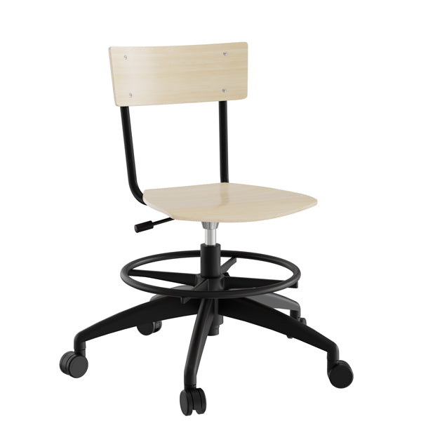 Stol Strong 113, birk laminat med sort stel, hjul og fodring