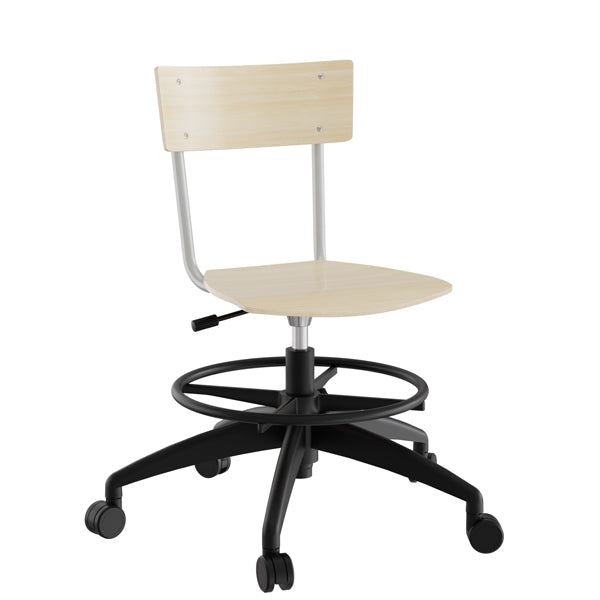 Stol Strong 113, birk laminat med alugråt stel, hjul og fodring