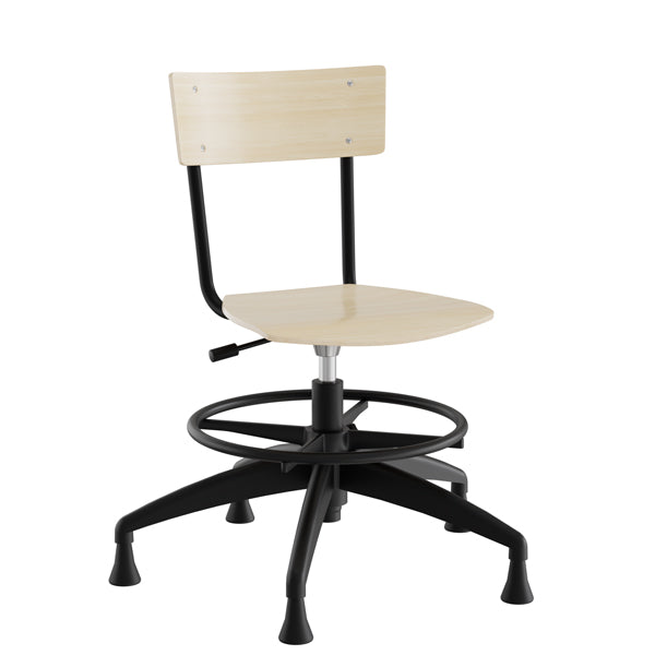 Stol Strong 113, birk laminat med sort stel, glidesko og fodring