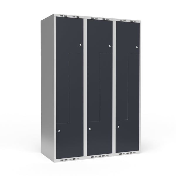 Garderobeskab 3x400 mm Lige tag 2-delt søjle Z-dør Antracit dør Cylinderlås