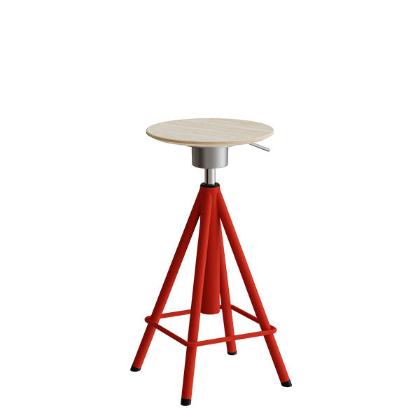 Taburet Atlas 2117, hvidpigm. egelaminat, rødt stel Vip H: 600-720 mm