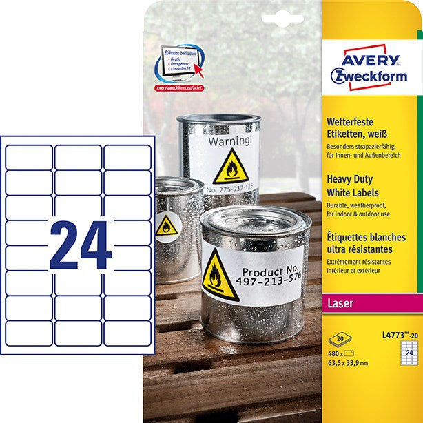 AVERY stærk Polyester etiket 65,5x33,9mm (480)