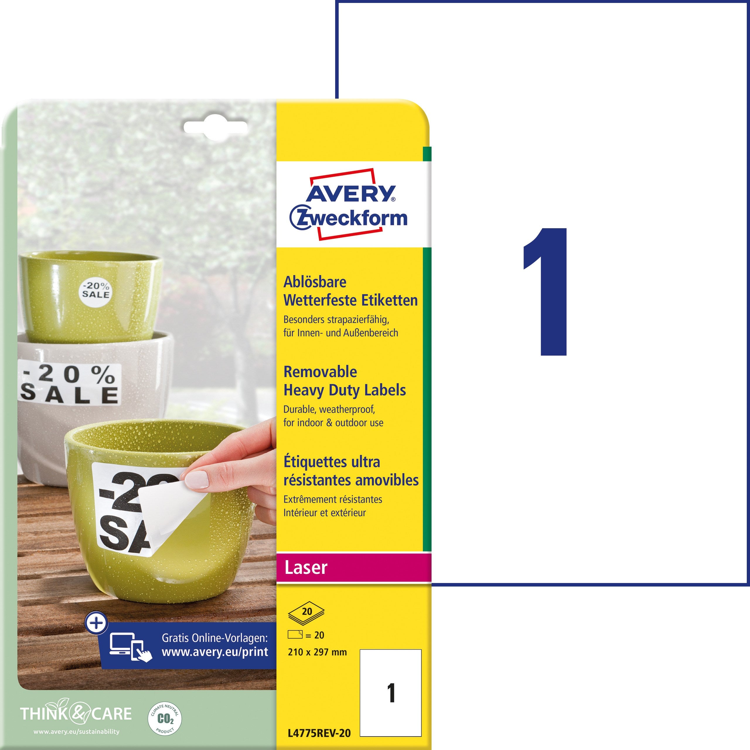 AVERY aftagelige etiket stærke 210x297mm (20)