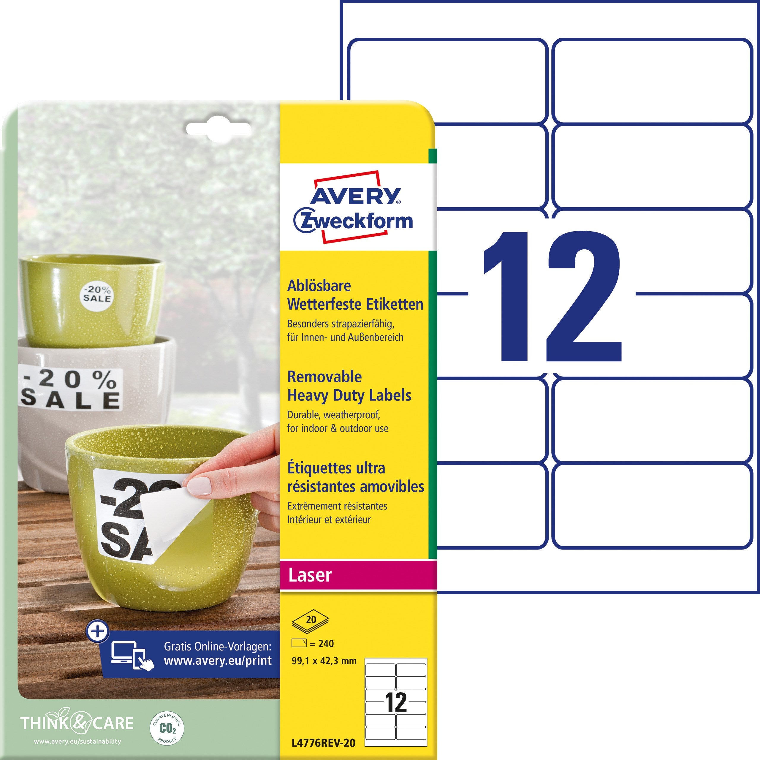 AVERY aftagelige etiket stærke 99,1x42,3mm (240)