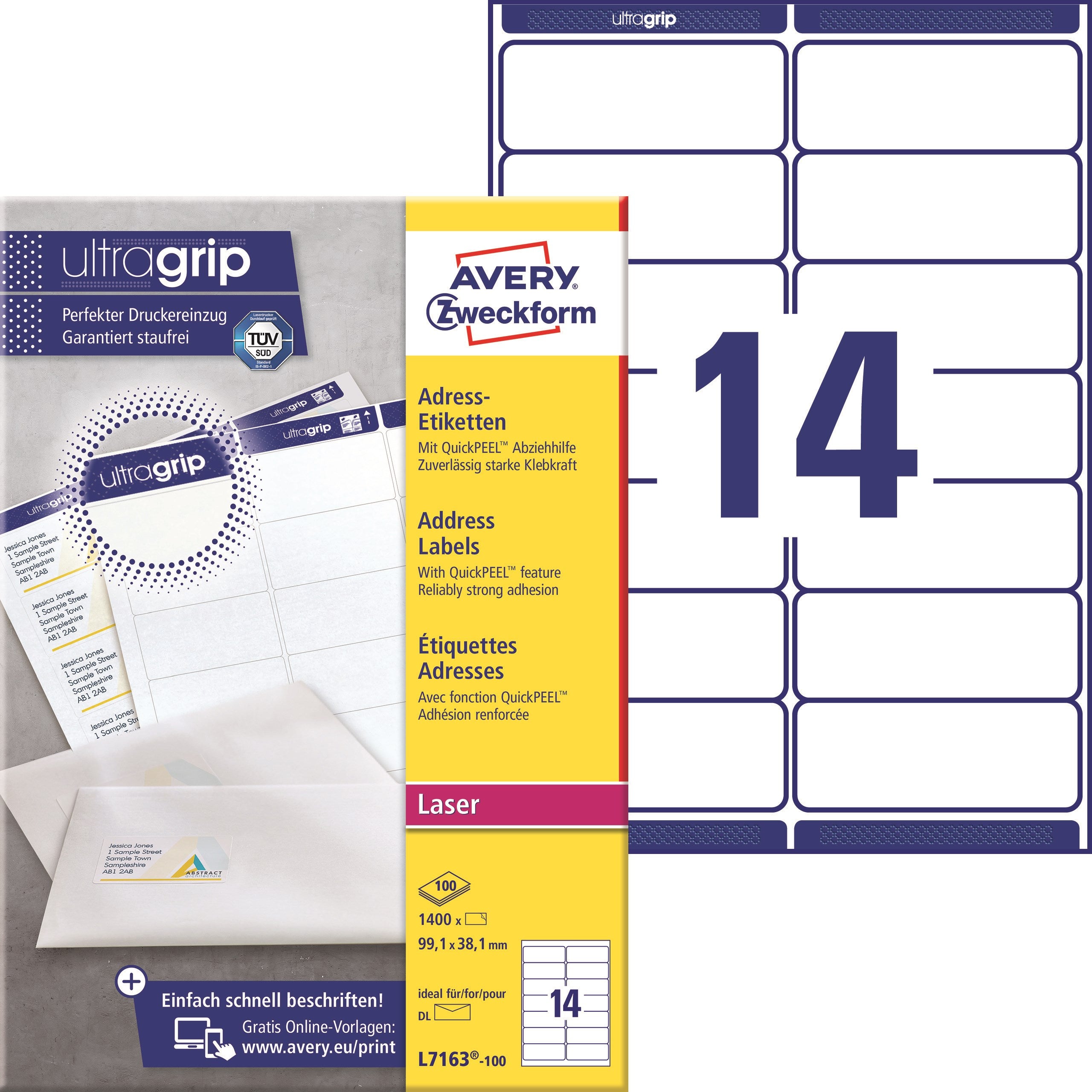 Avery L7163-100 Adresseetiketter 99,1x38,1mm QP+UG (1400)