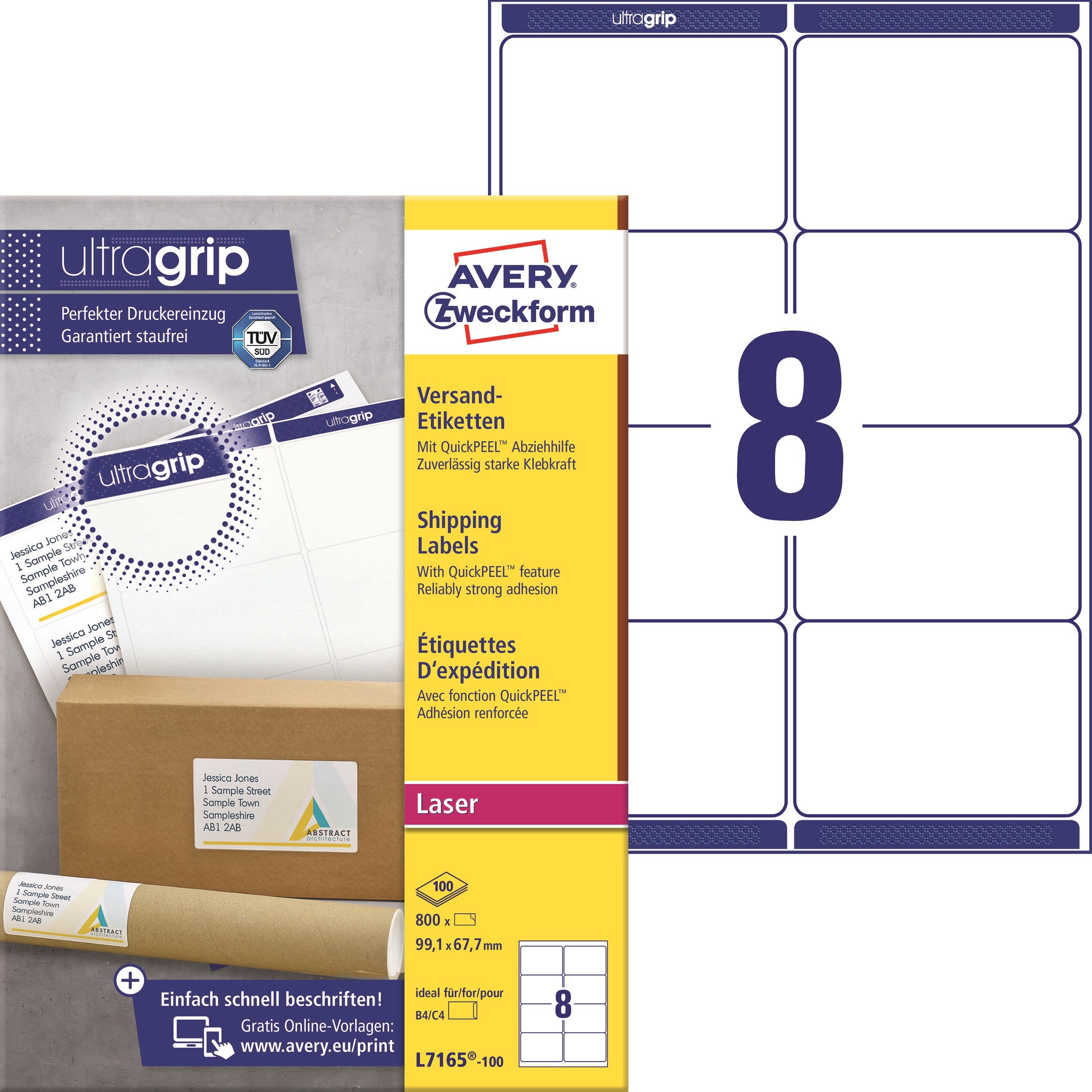 Avery L7165-100 Forsendelsesetiketter 99,1x67,7mm QP+UG (800