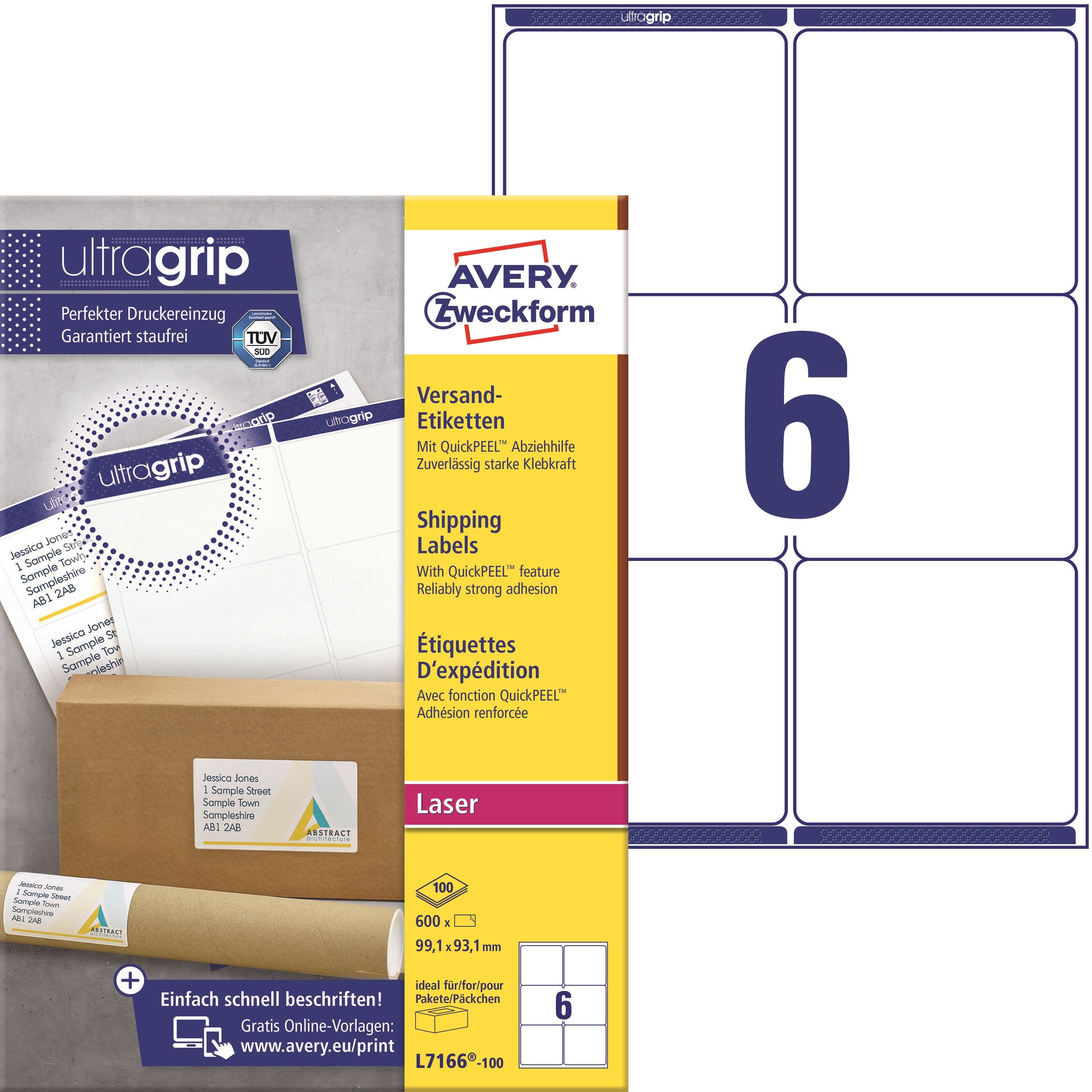 Avery L7166-100 Forsendelsesetiketter 99,1x93,1mm QP+UG (600