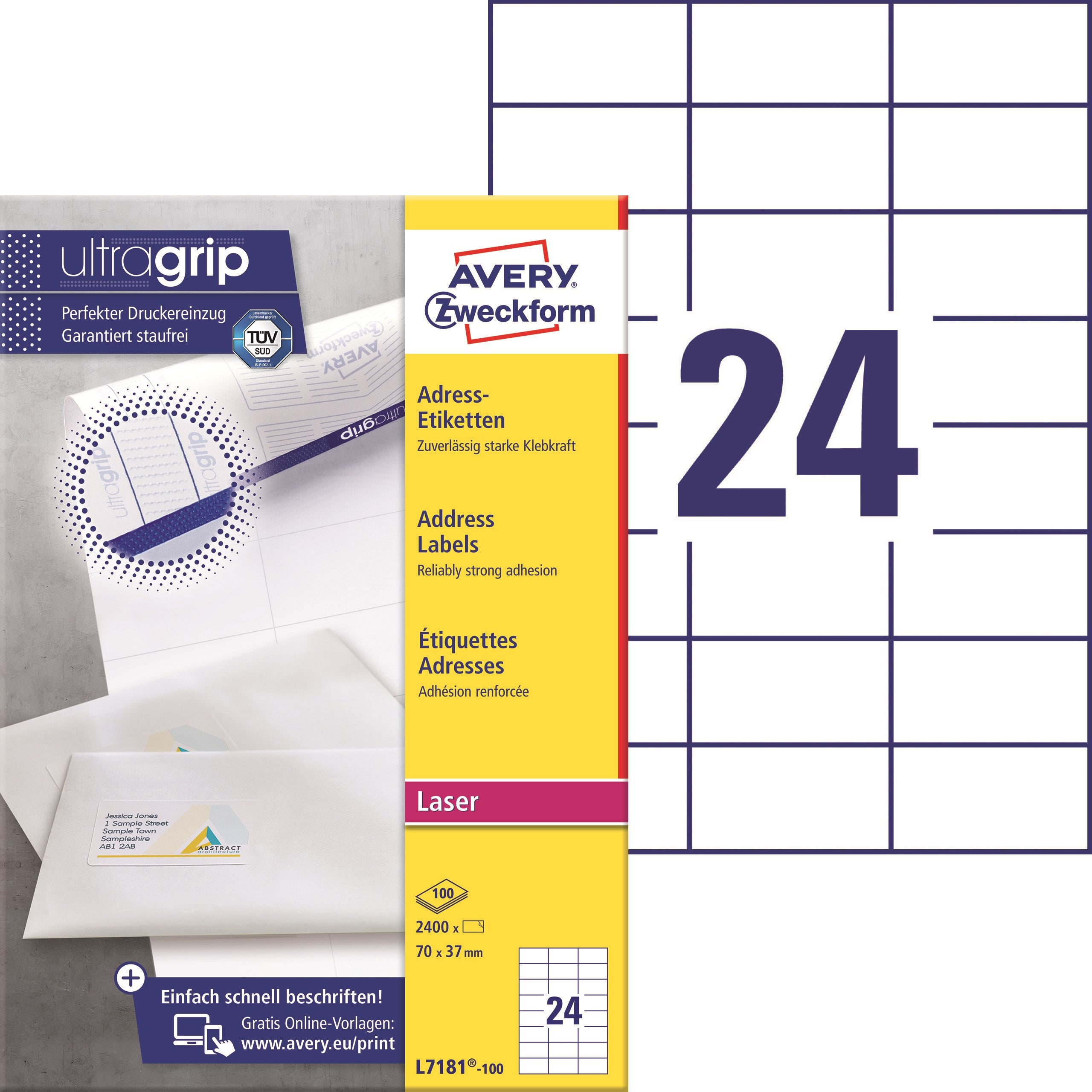 Avery L7181-100 Adresseetiketter 70x37mm UG (2400)