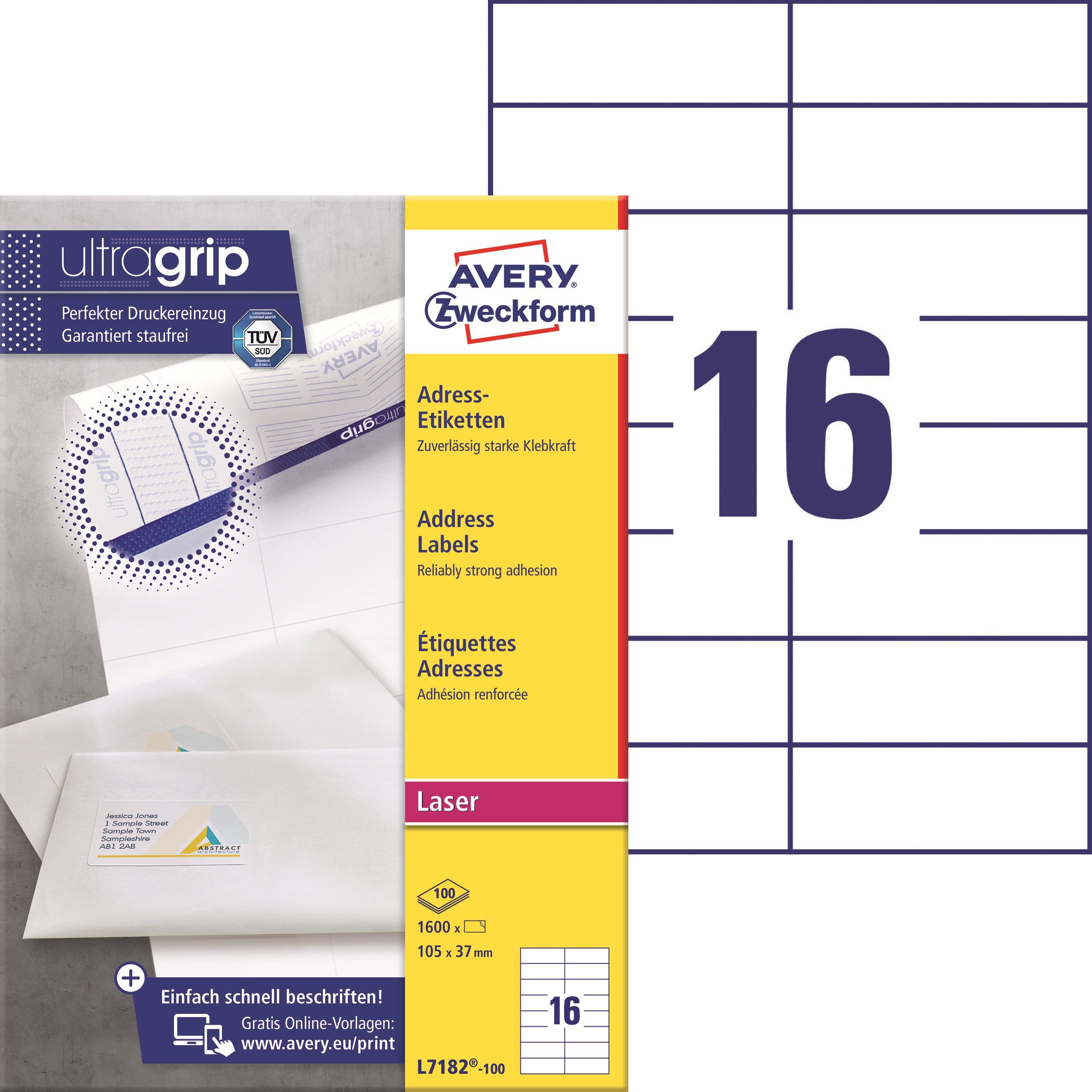 Avery L7182-100 Adresseetiketter 105x37mm UG (1600)
