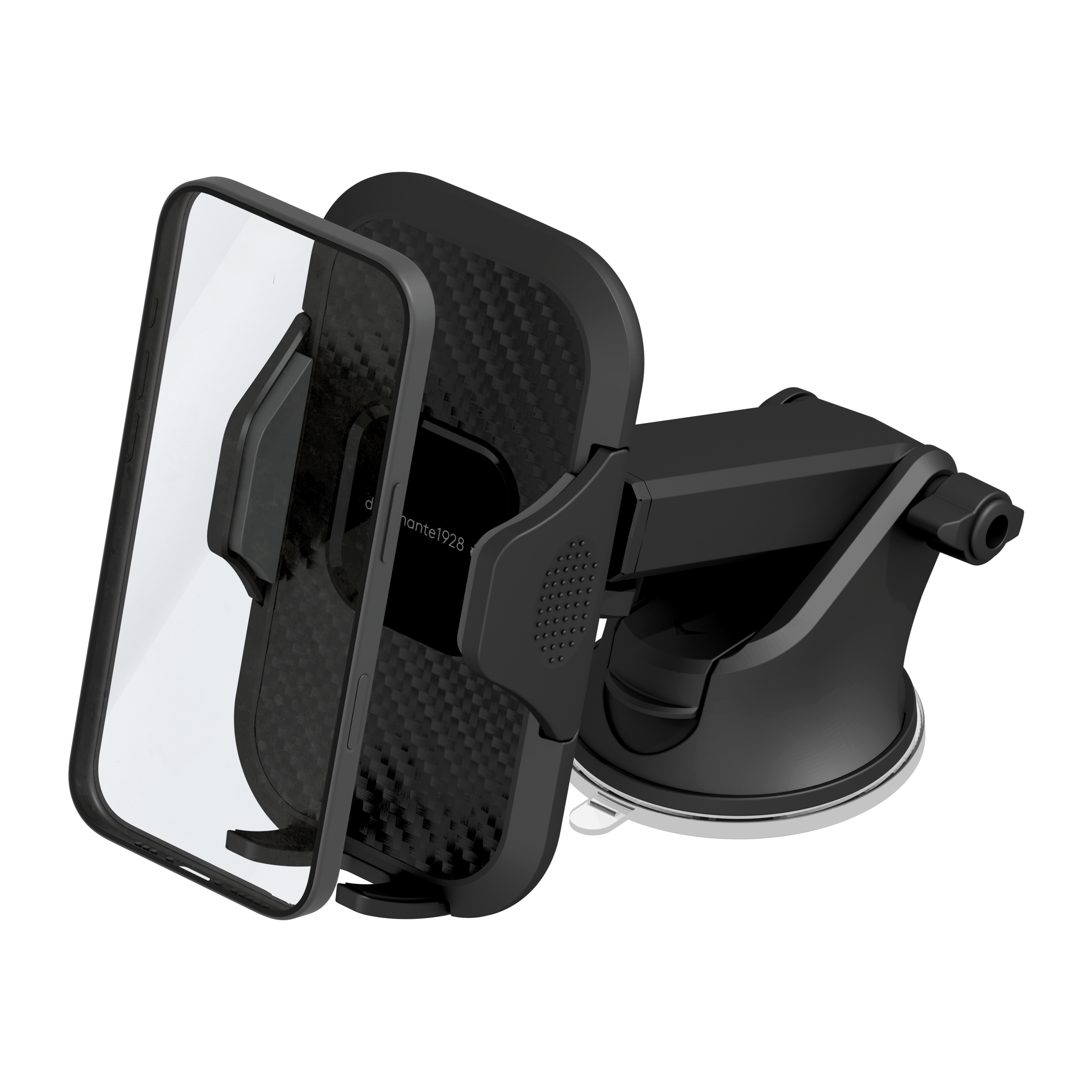 Car Holder - arm w/ 360 clamp - suction cup  - Black