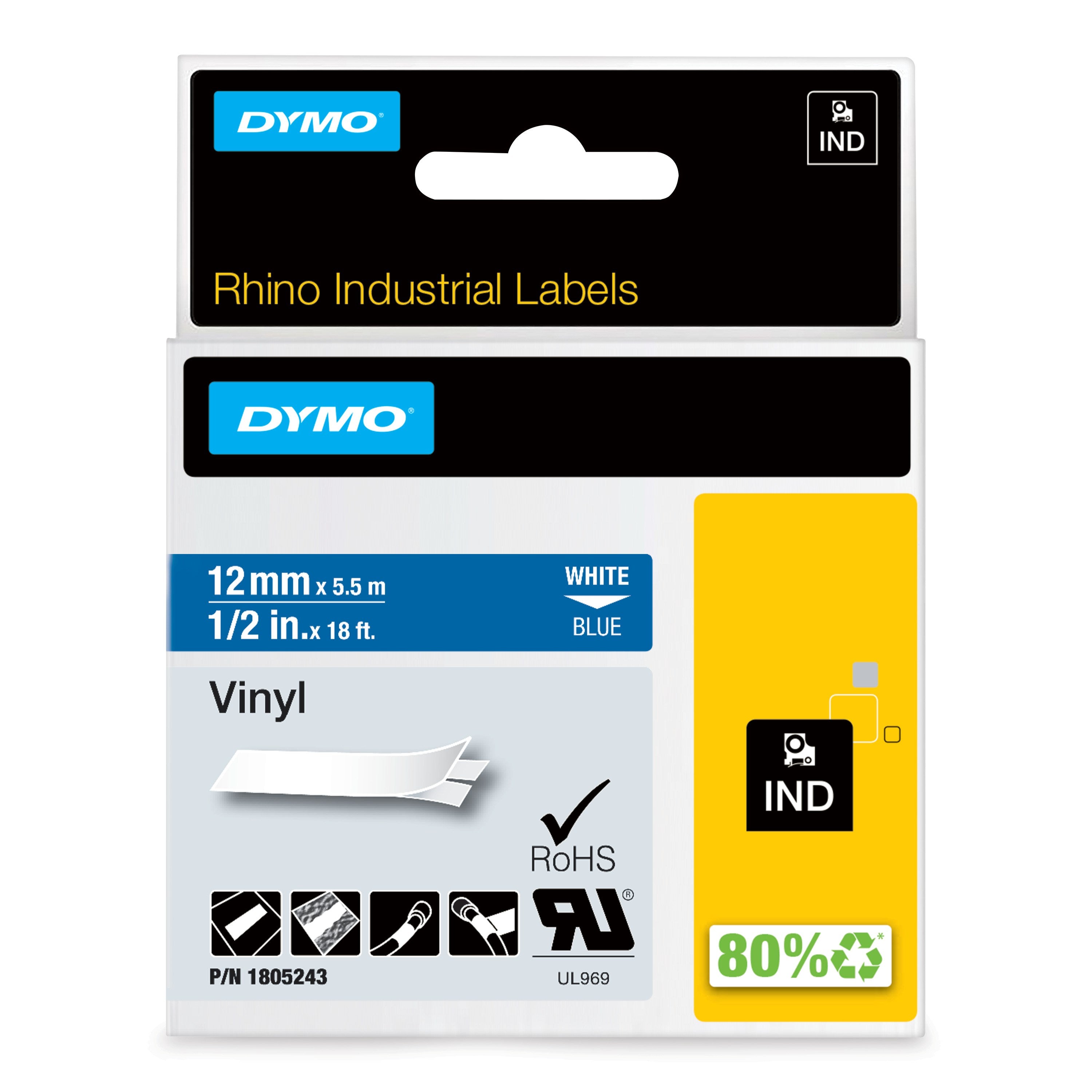 Tape Rhino 12mmx5,5m colour vinyl white/blu