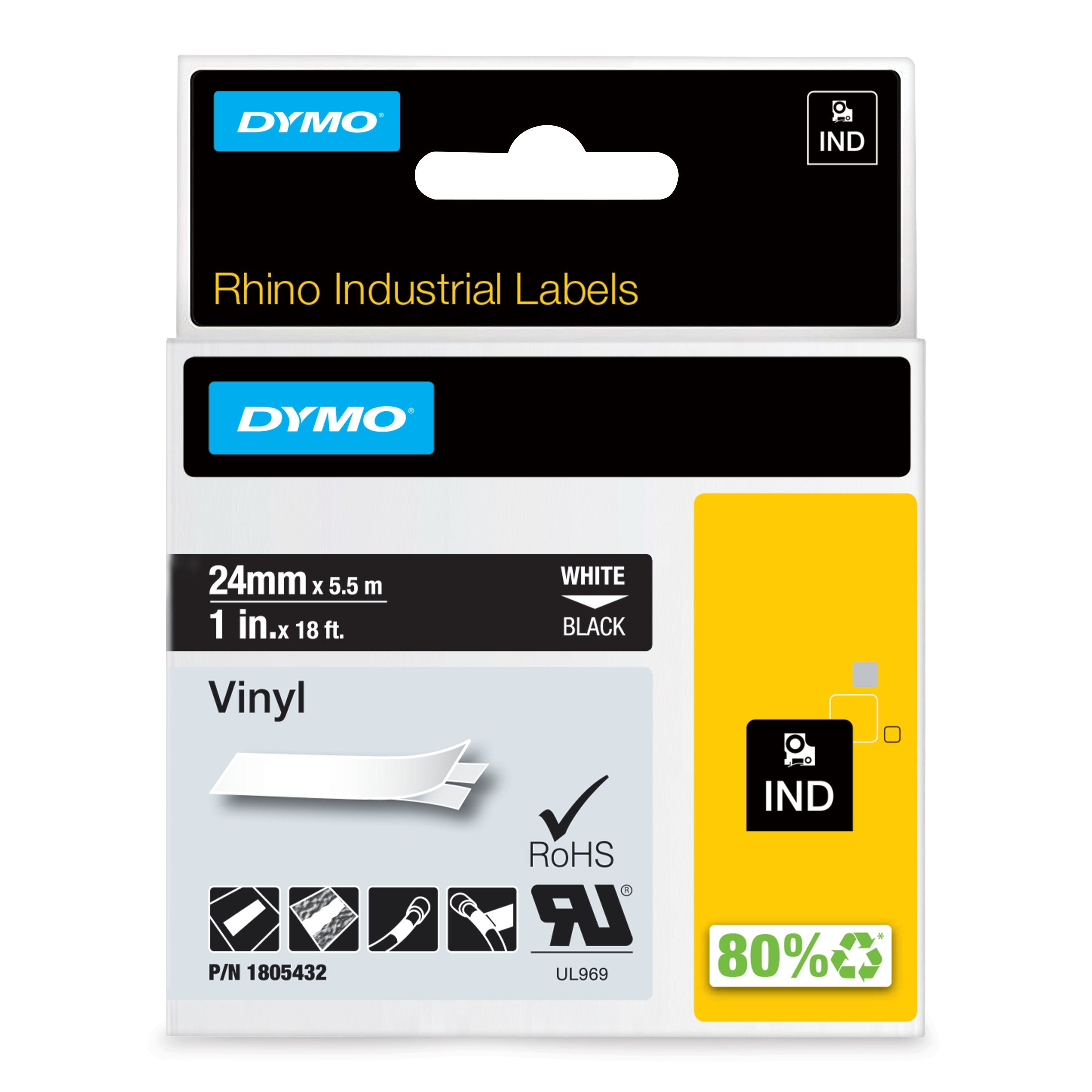 Tape Rhino 24mmx5,5m colour vinyl hvid på sort