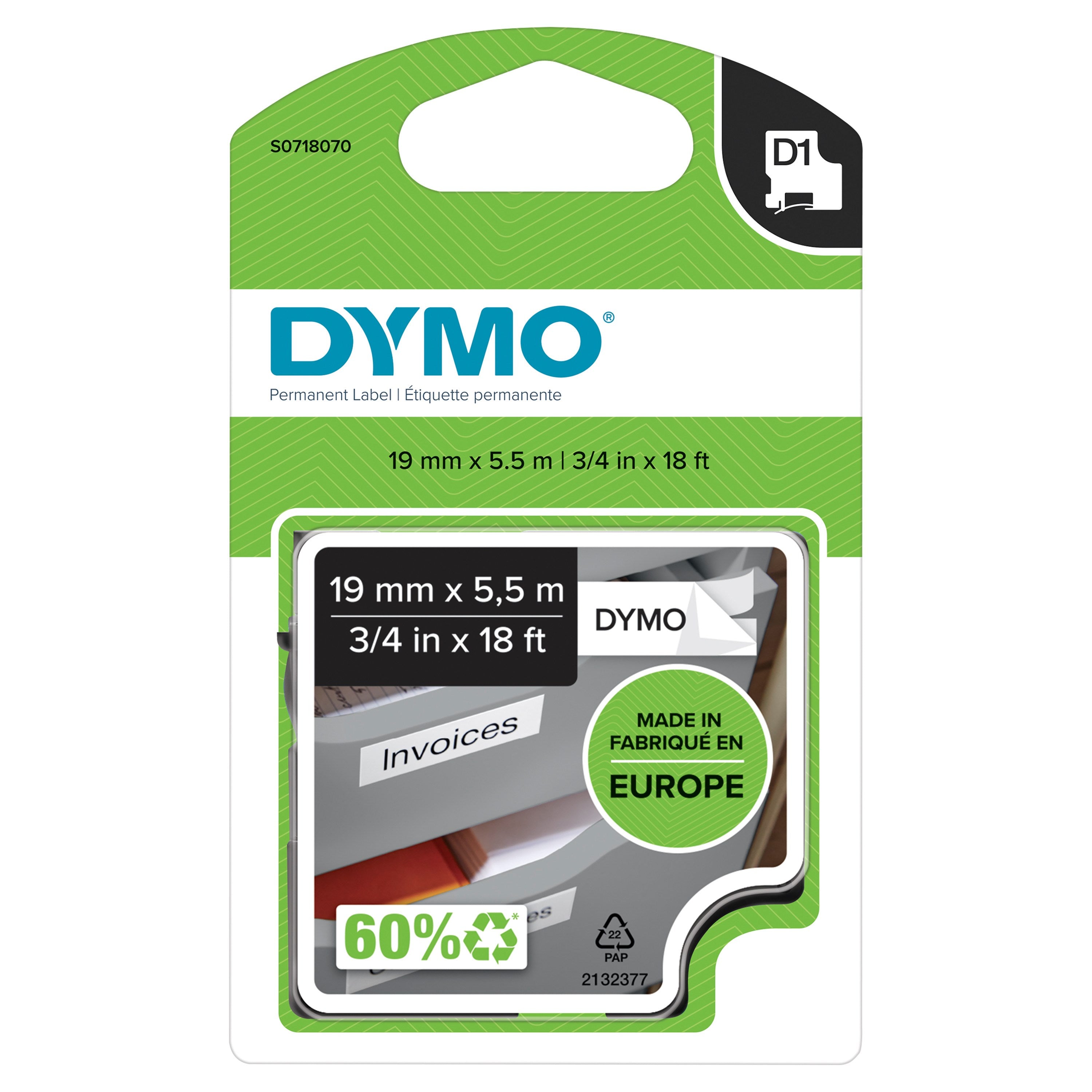 Tape D1 19mmx5,5m perm polyest bl/whi