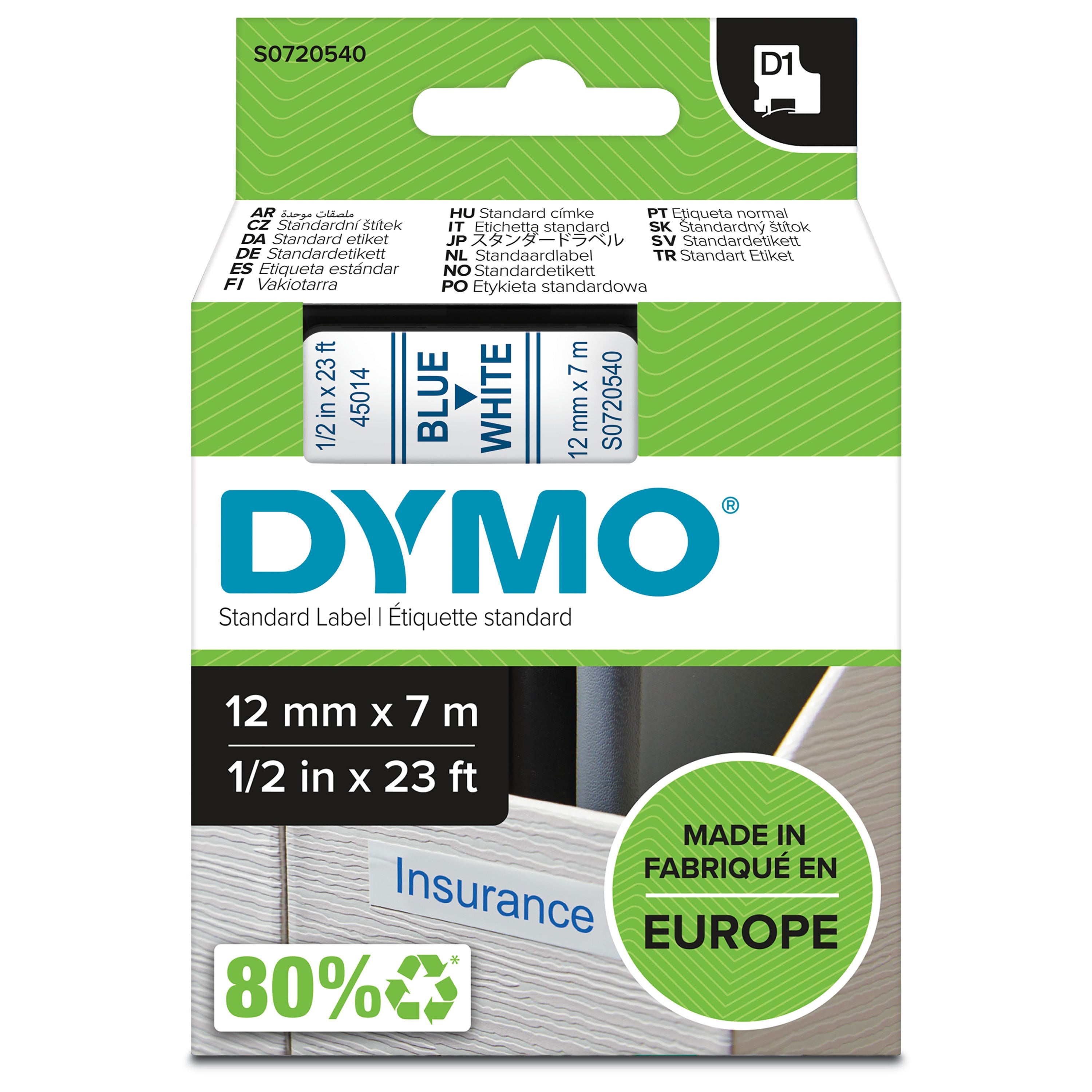 Tape D1 12mmx7m blue/white