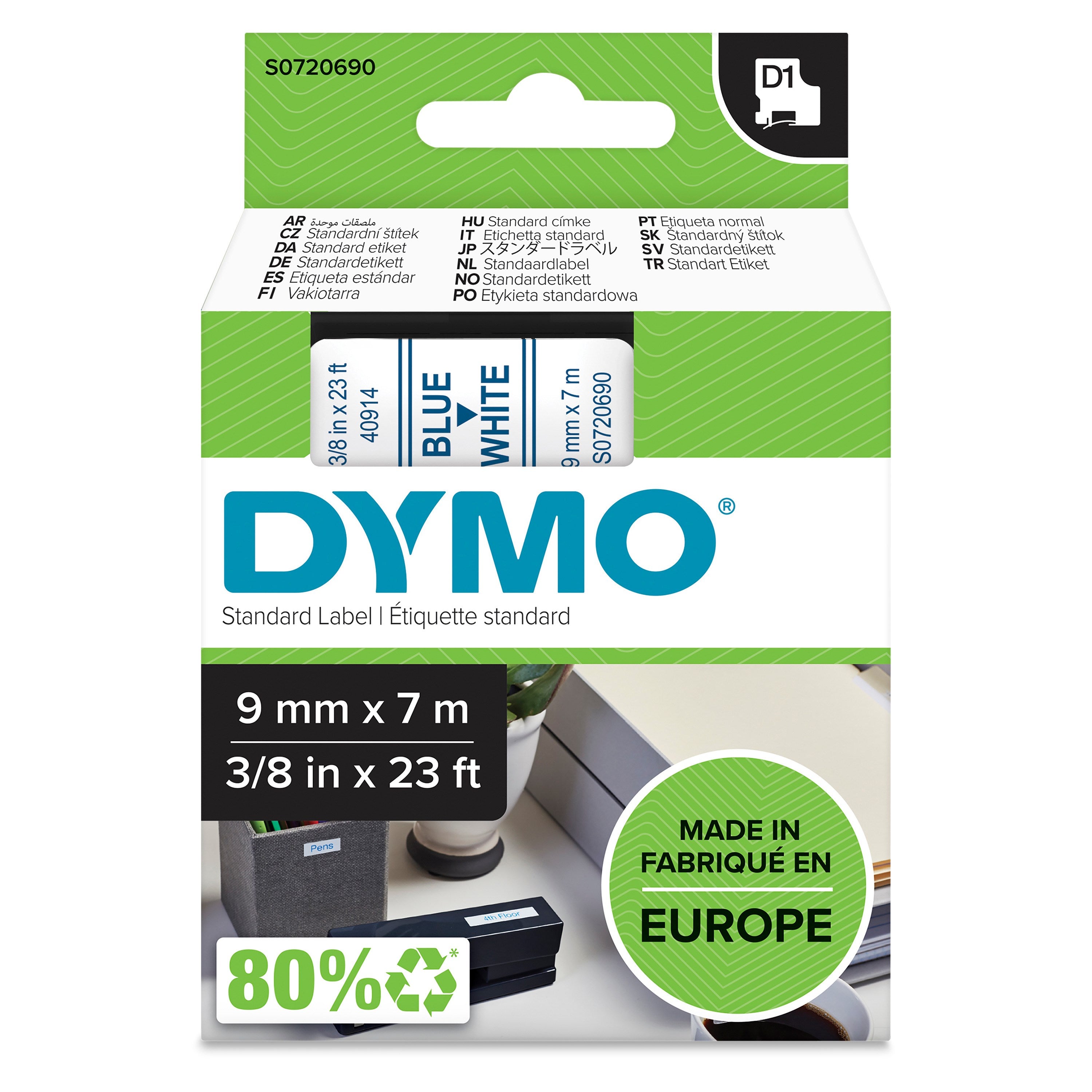 Tape D1 9mmx7m blue/white