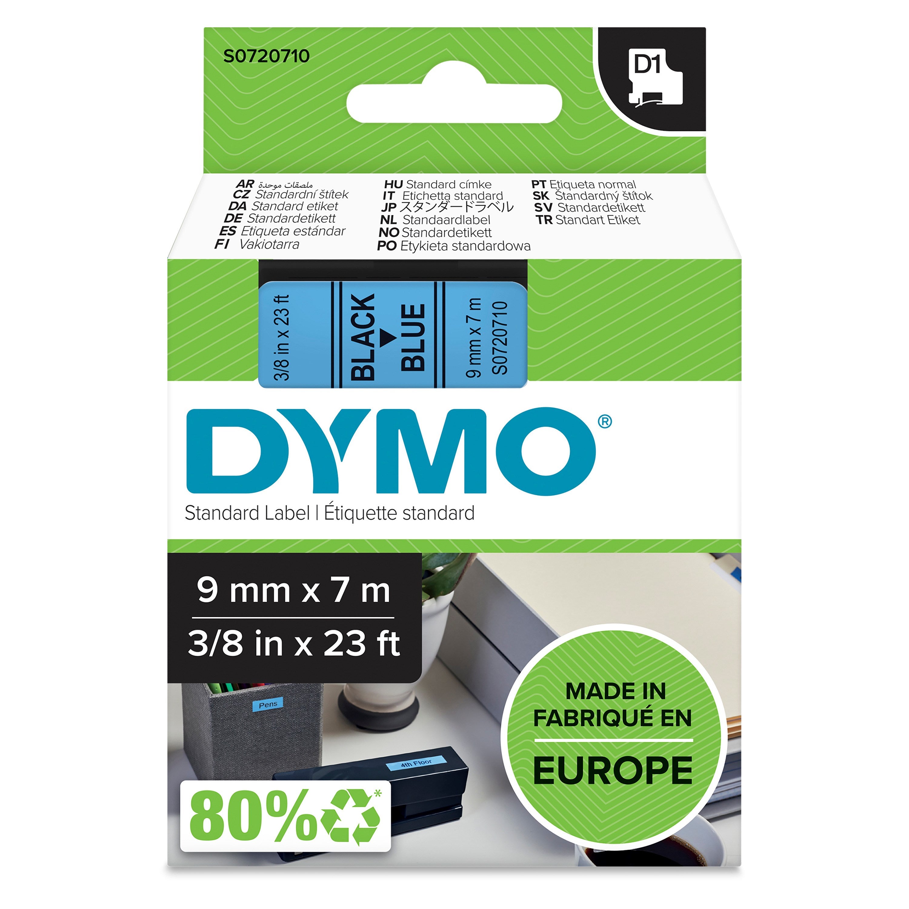 Tape D1 9mmx7m black/blue