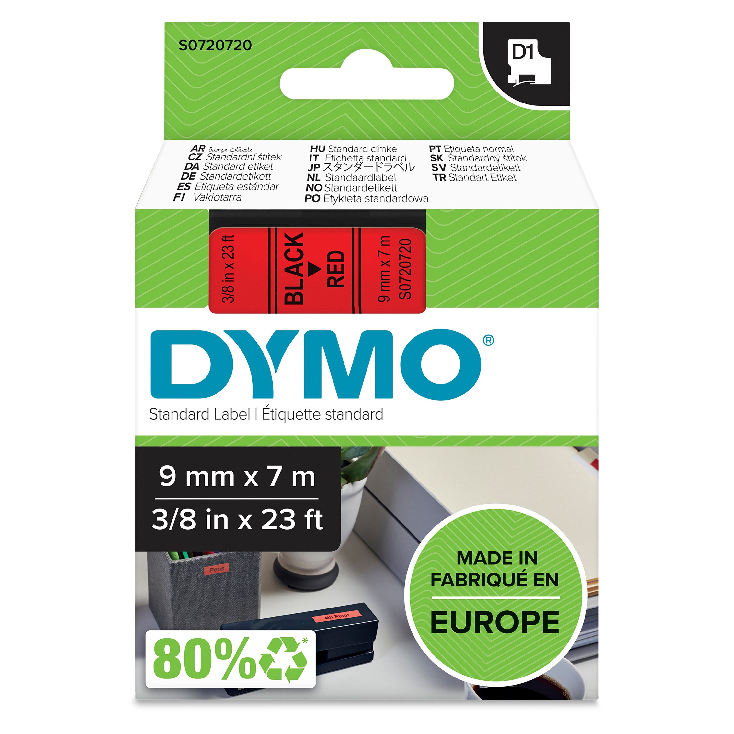 Tape D1 9mmx7m black/red