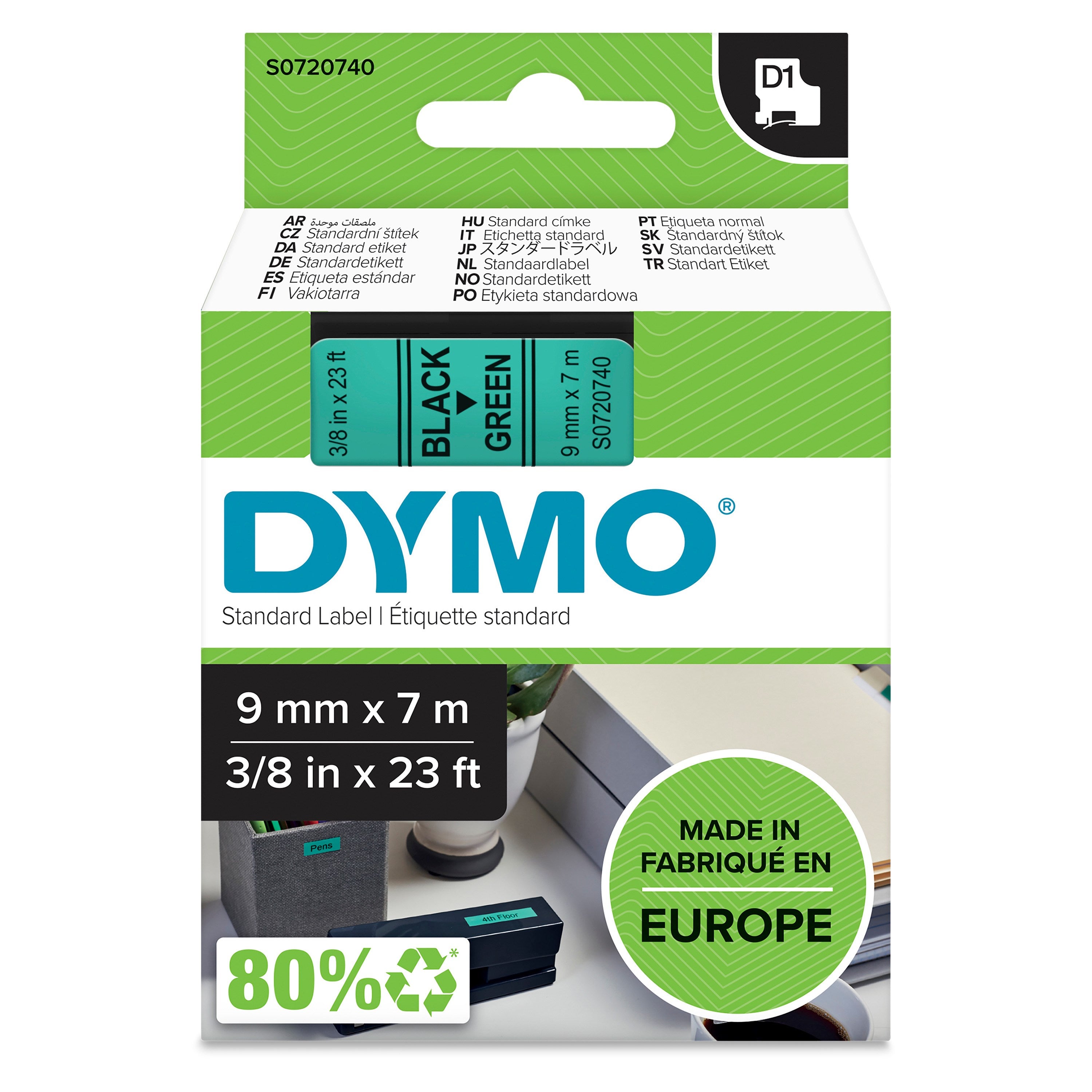 Tape D1 9mmx7m black/green
