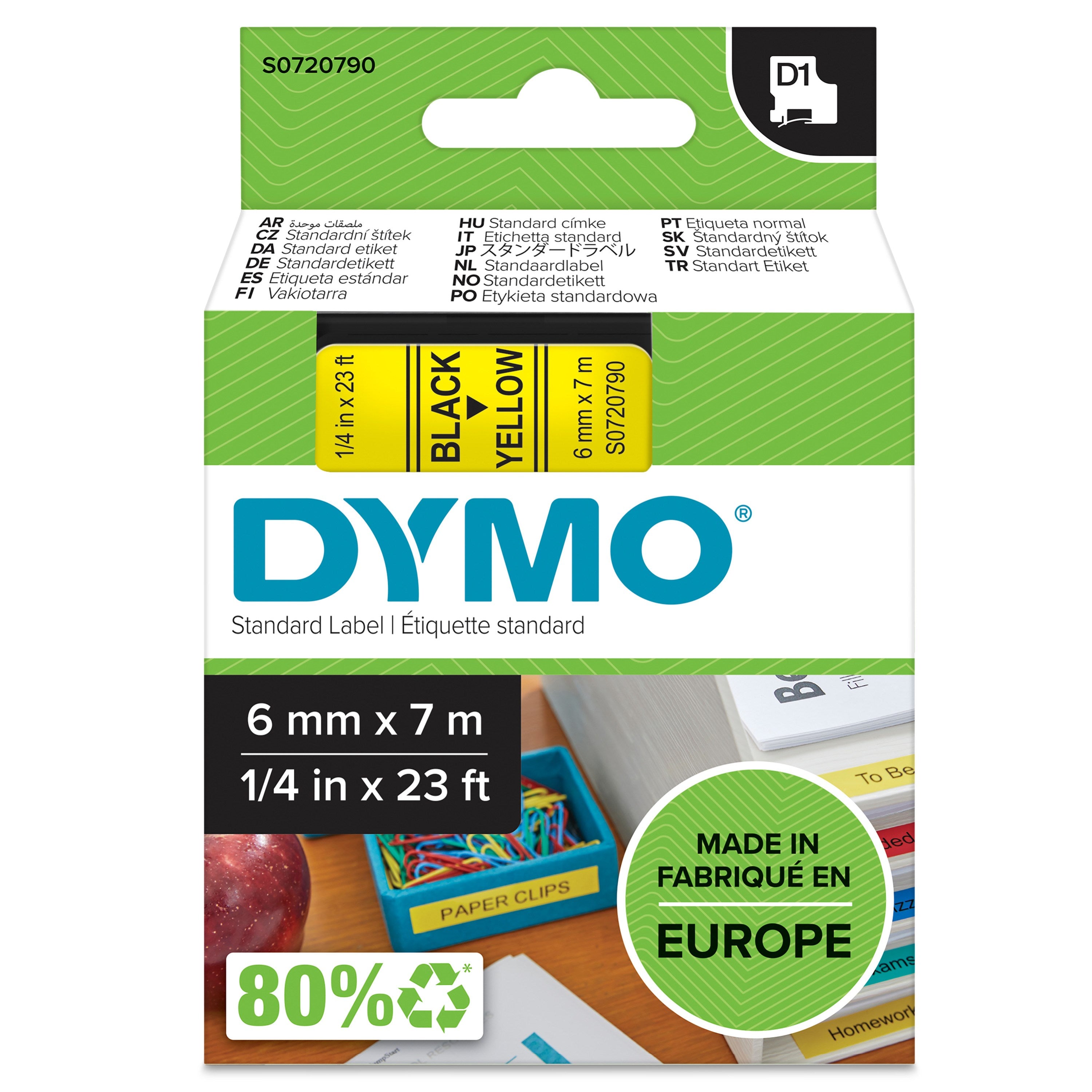 Tape D1 6mmx7m black/yellow
