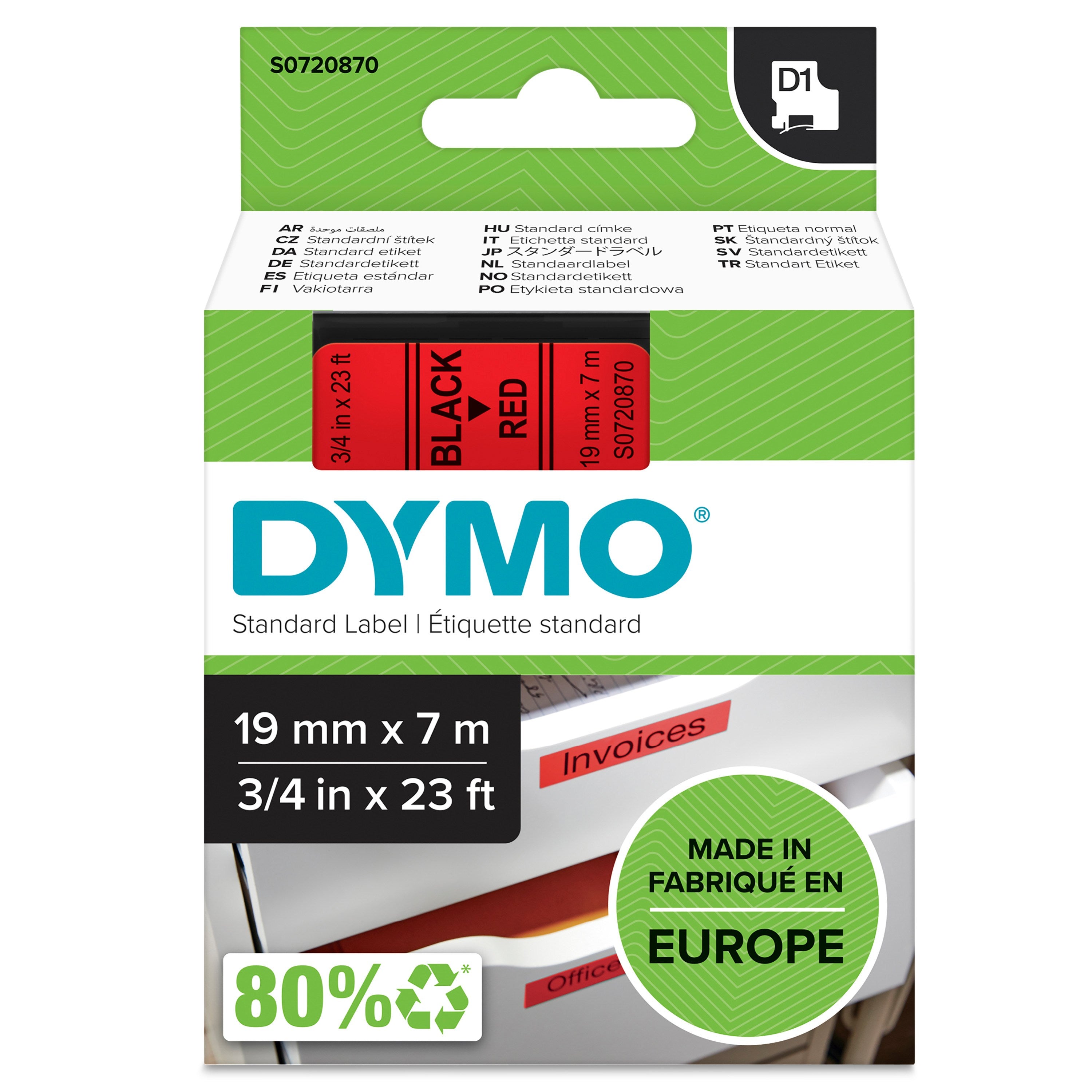 Tape D1 19mmx7m black/red