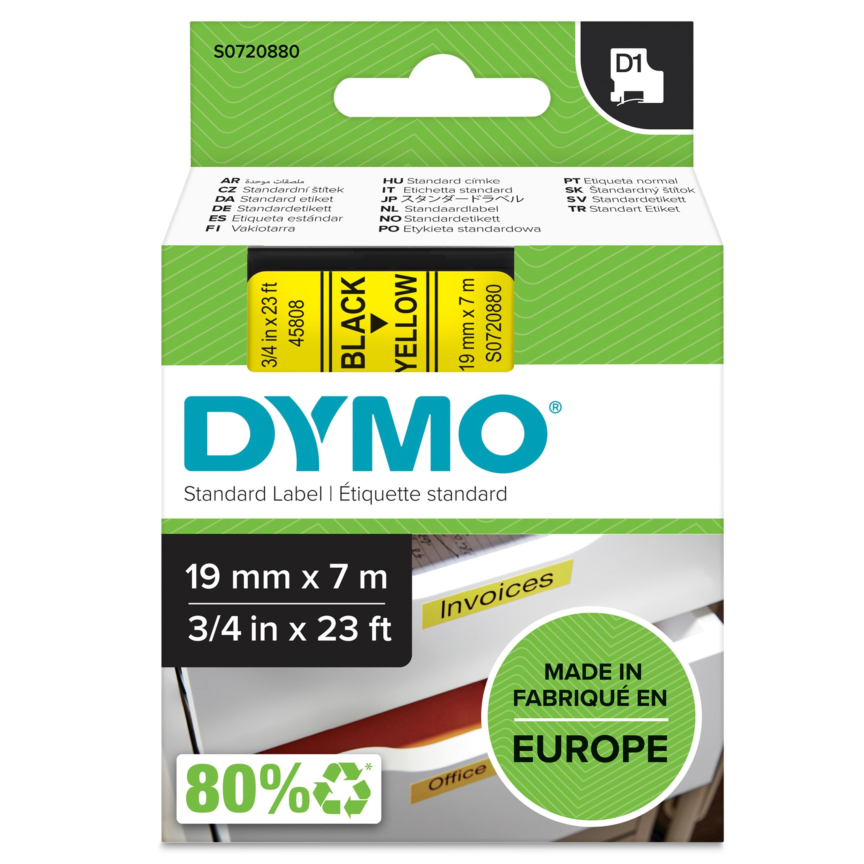 Tape D1 19mmx7m black/yellow