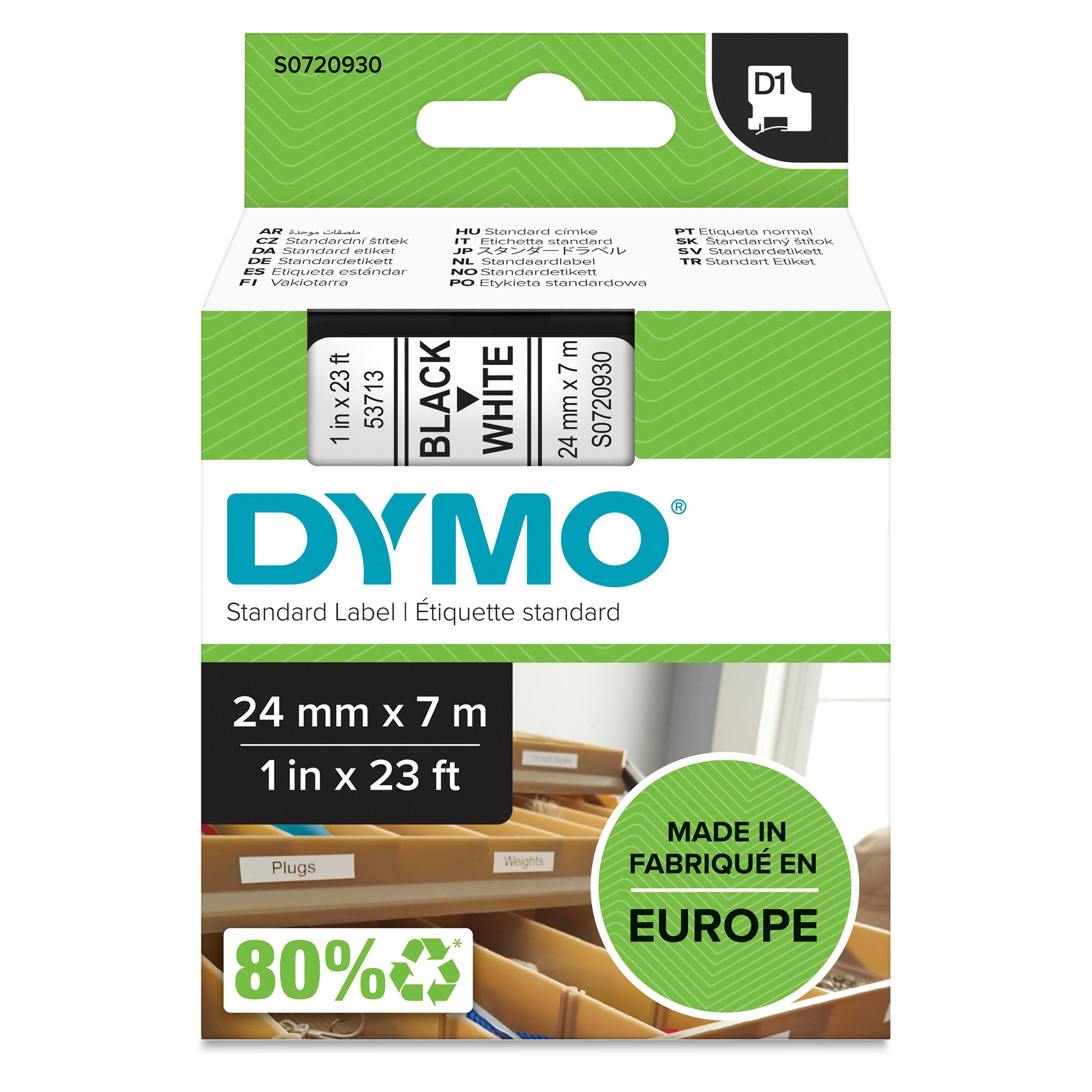 Tape D1 24mmx7m black/white