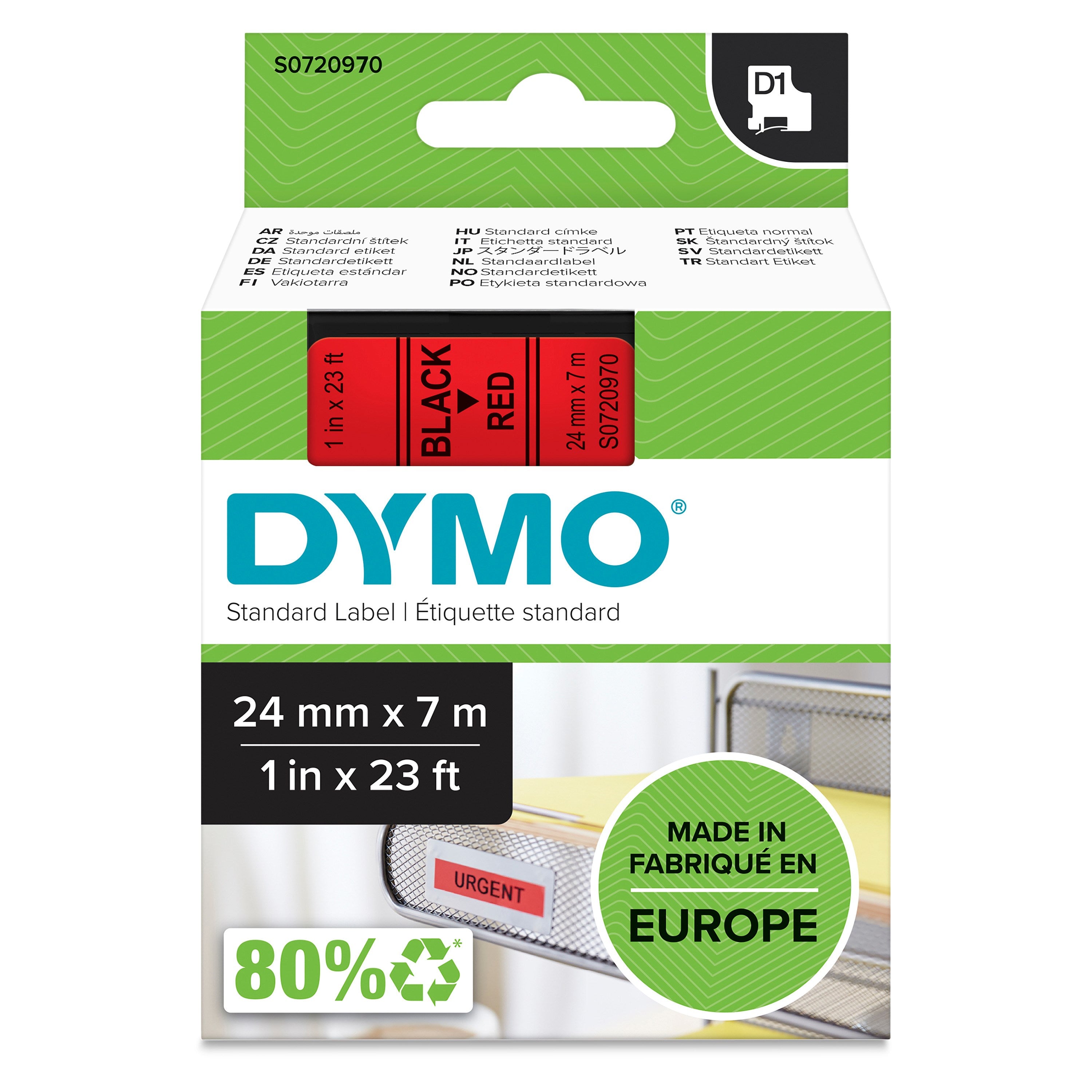 DYMO D1 Tape 24mm x 7m black on red